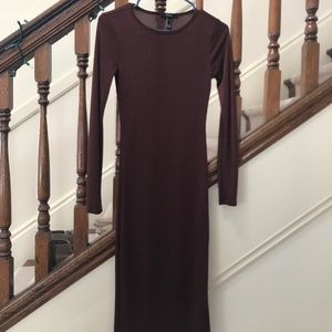 Forever 21 Brown Midi Long Sleeve Dress - Size Small